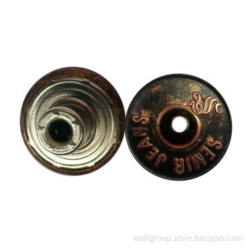 Open top single prong jeans button with distressed, made of brass